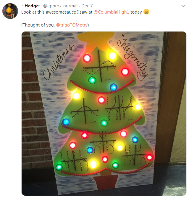 light up christmas tree with trig graphs on it 
