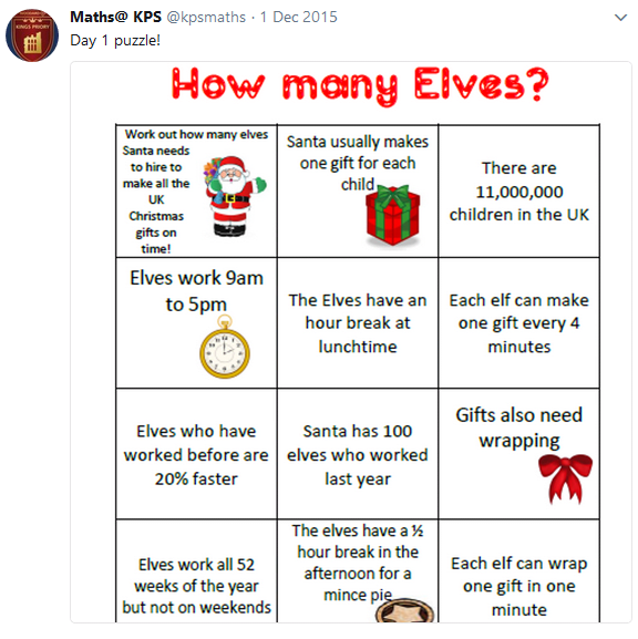Elf themed christmas puzzle with clues in boxes 