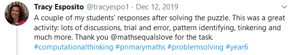 Tracy Esposito Tweet about Symmetric Square Puzzle