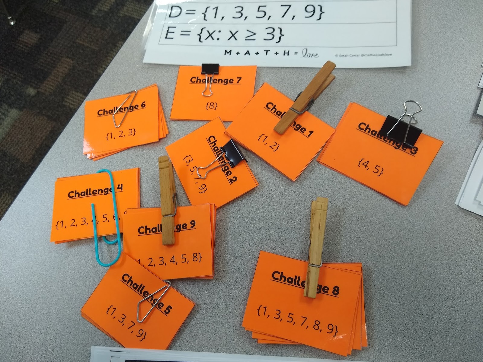 Combining Sets Challenge - Activity to give math students practice with set notation