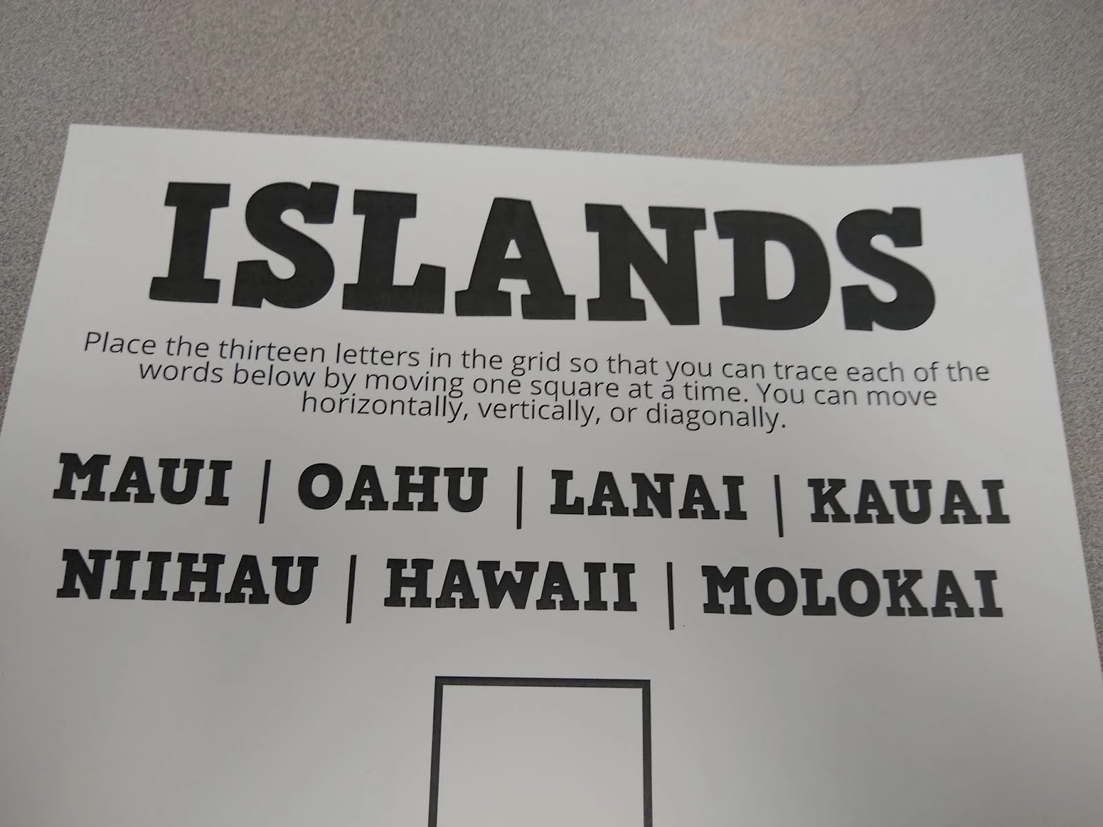 close-up of instructions for islands puzzle 