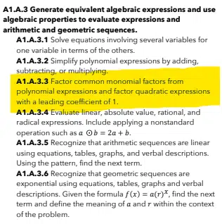 oklahoma math standards factoring quadratics