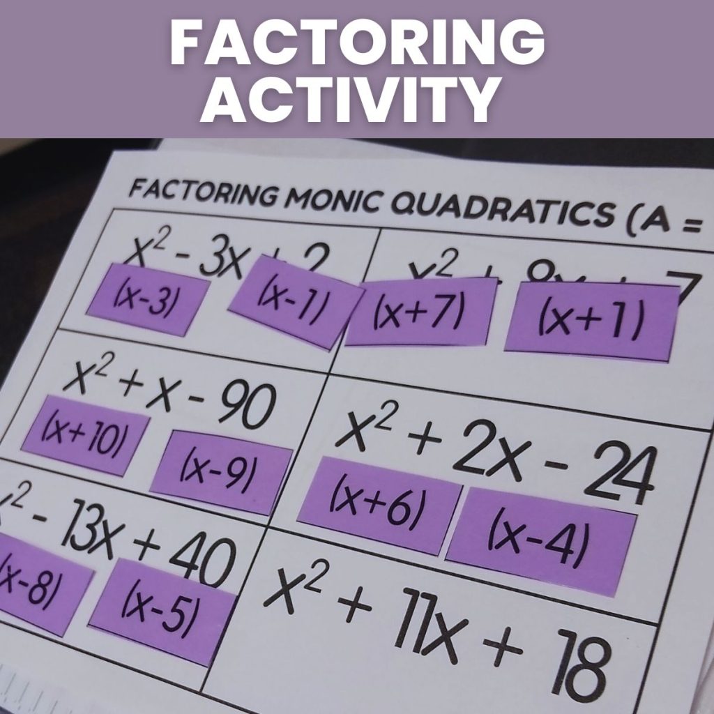 factoring quadratics activity a=1