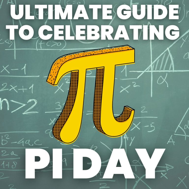 yellow cartoon pi symbol with text "ultimate guide to celebrating pi day" 