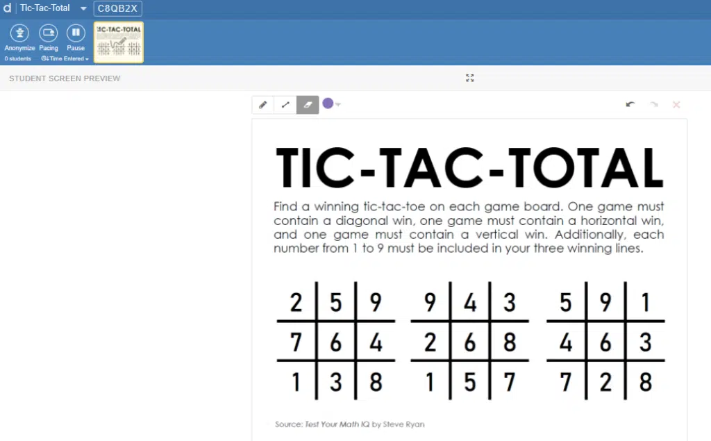 Tick Tock Tac Toe (Time): One-Page Math Game