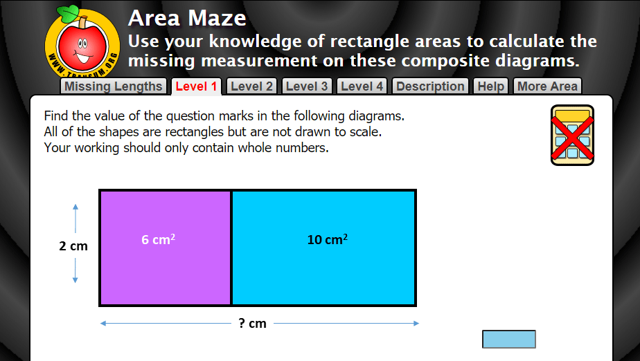 Area Maze Puzzle from Transum