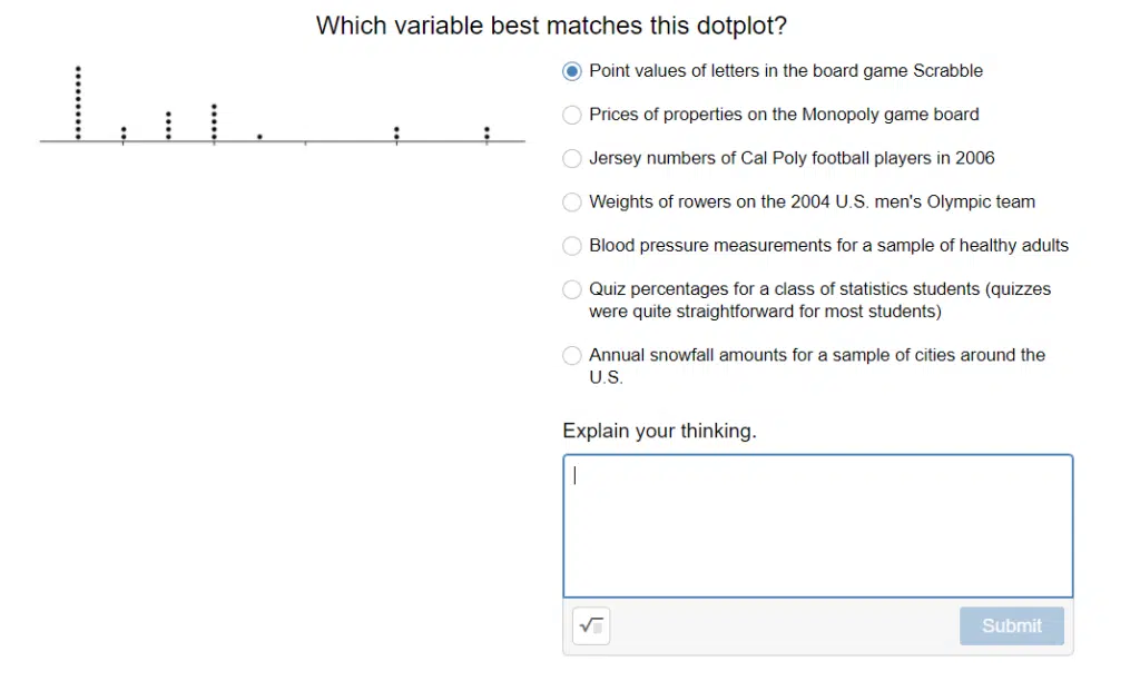 Dotplot Matching Activity from Workshop Statistics by Allan J. Rossman and Beth L. Chance