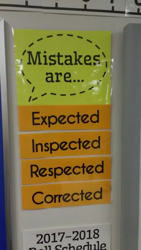 Mistakes are expected, respected, inspected, and corrected poster for growth mindset