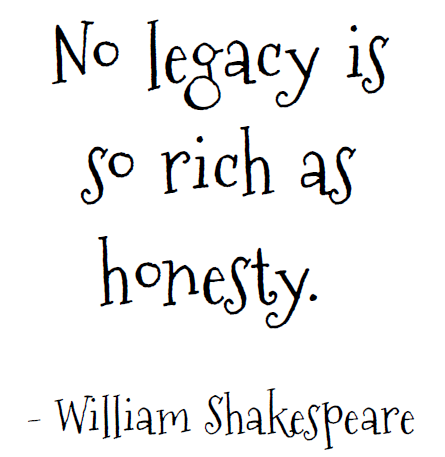 William Shakespeare Quote - No legacy is so rich as honesty. 