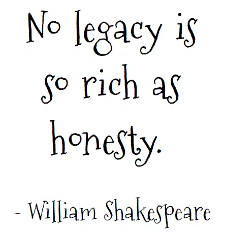 William Shakespeare Quote - No legacy is so rich as honesty.