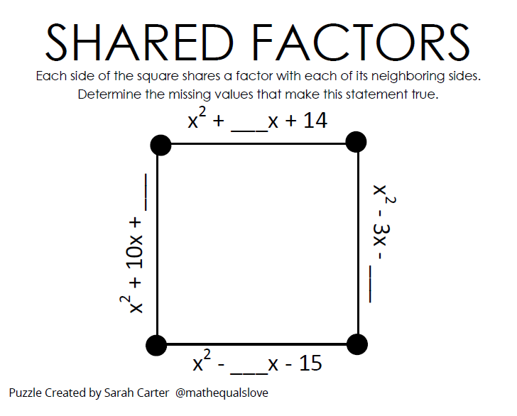 Shared Factors Quadratics Puzzle.
