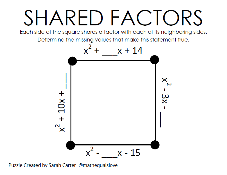 Shared Factors - A Quadratics Puzzle
