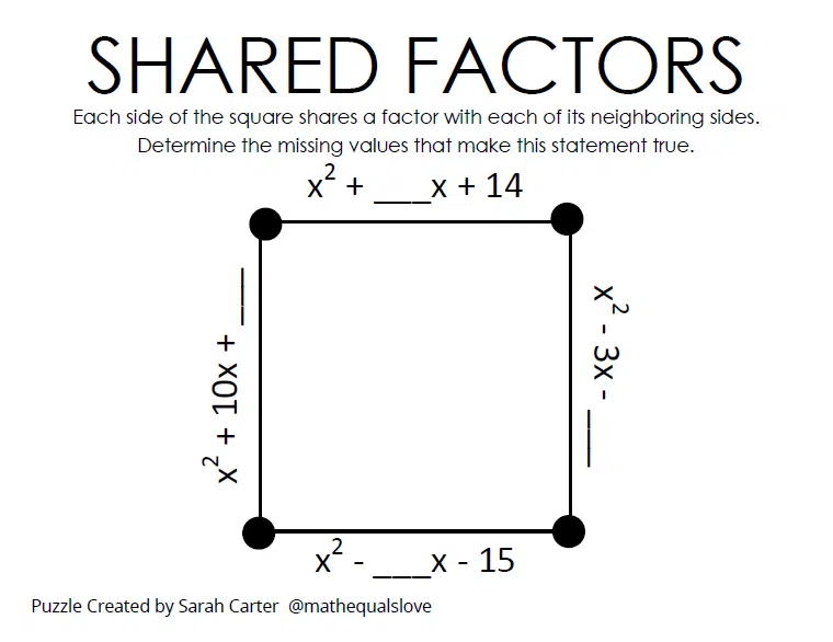 Shared Factors - A Quadratics Puzzle