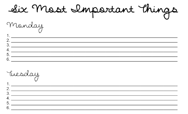 Six Most Important Things - Free Daily To Do List Printable