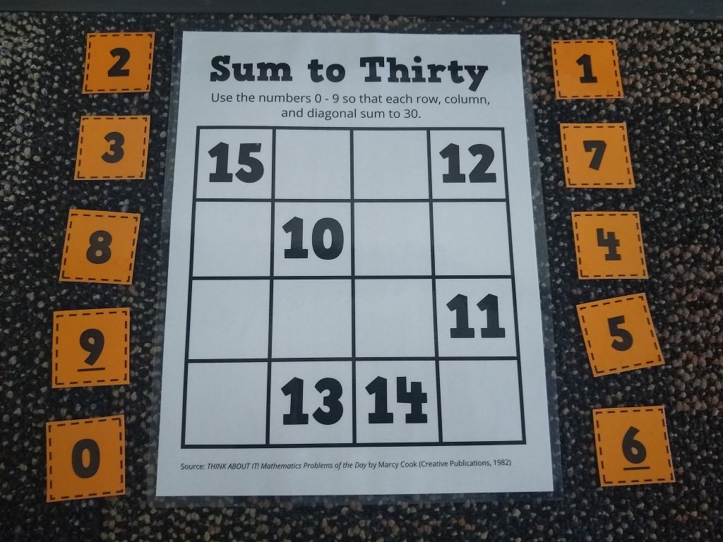 Sum to Thirty Puzzle by Marcy Cook
