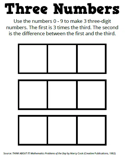 three numbers puzzle from marcy cook