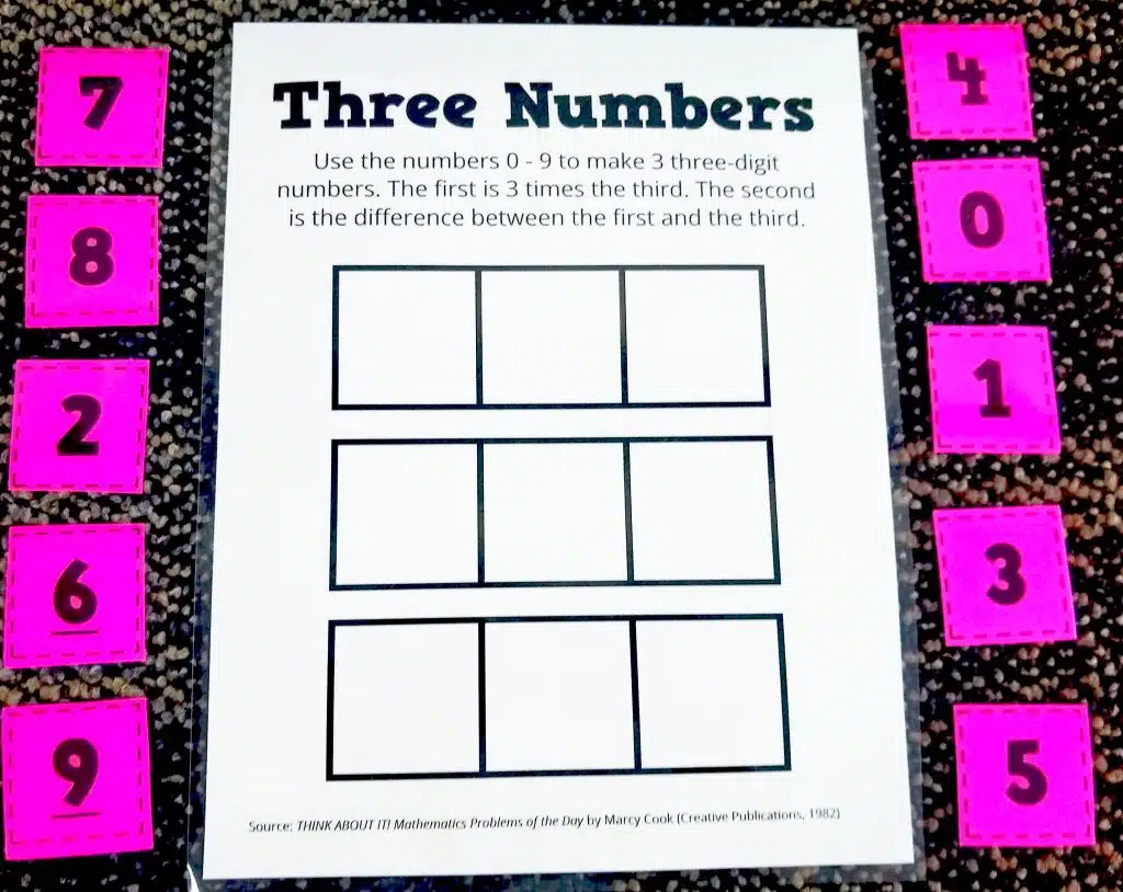 three numbers puzzle from marcy cook