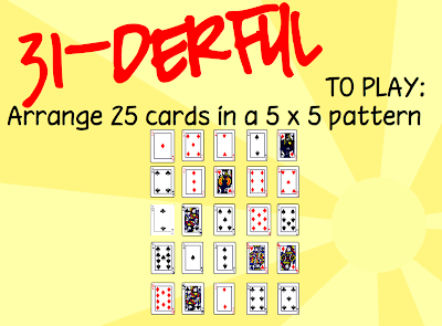 31-derful To Play: arrange 25 cards in a 5 x 5 pattern