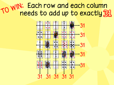 How to Win 31derful Game: Each row and each column needs to add up to exactly 31