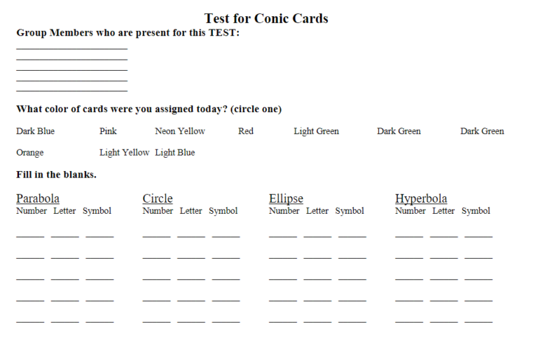 Using Conic Cards to Teach Conic Sections in 8 Days | Math = Love