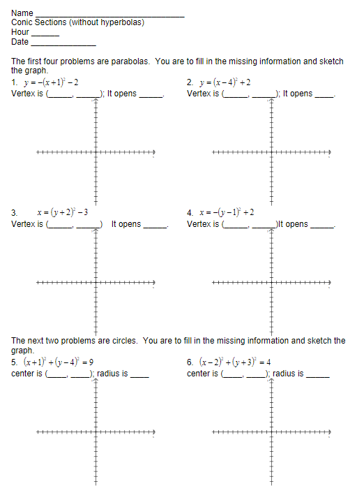 conic cards for teaching conic sections algebra 2 pre-calculus activity