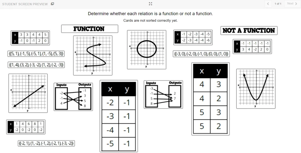 Function vs not a function card sort desmos