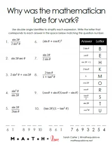 double angle identities joke worksheet math love