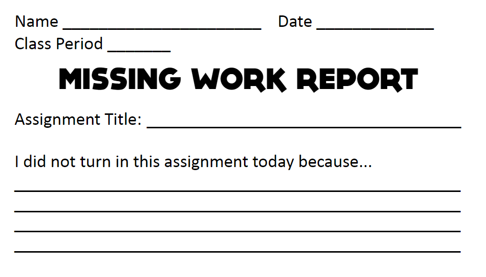 missing work form for classroom