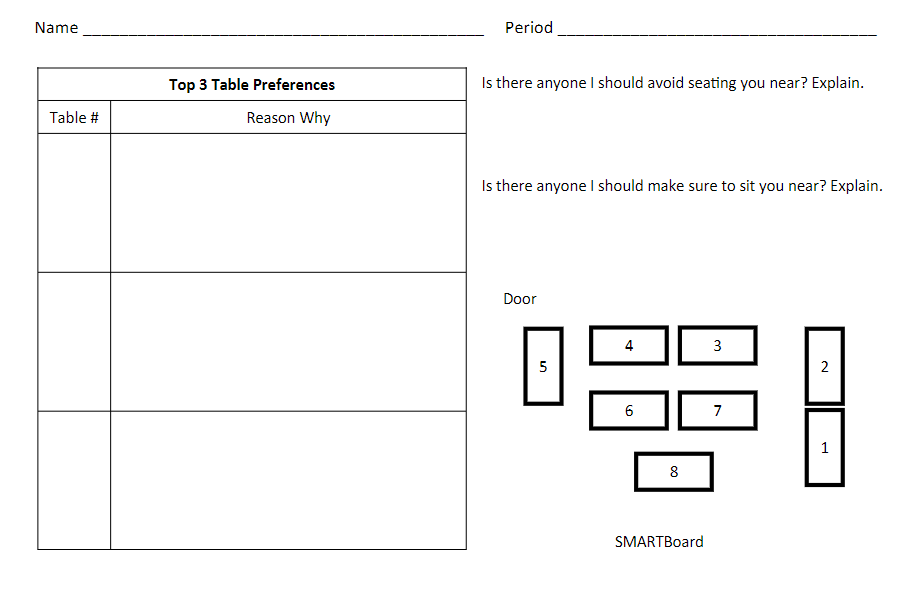 seating chart preference form