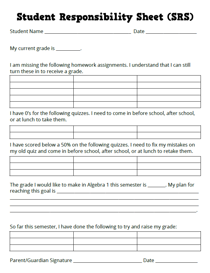 student responsibility sheet