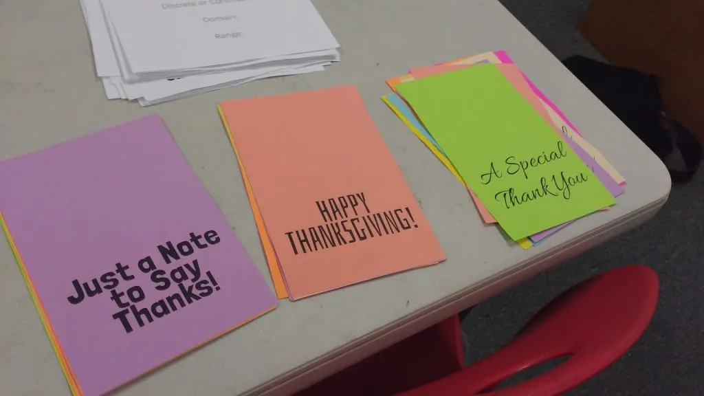 thanksgiving thank you notes lying on counter