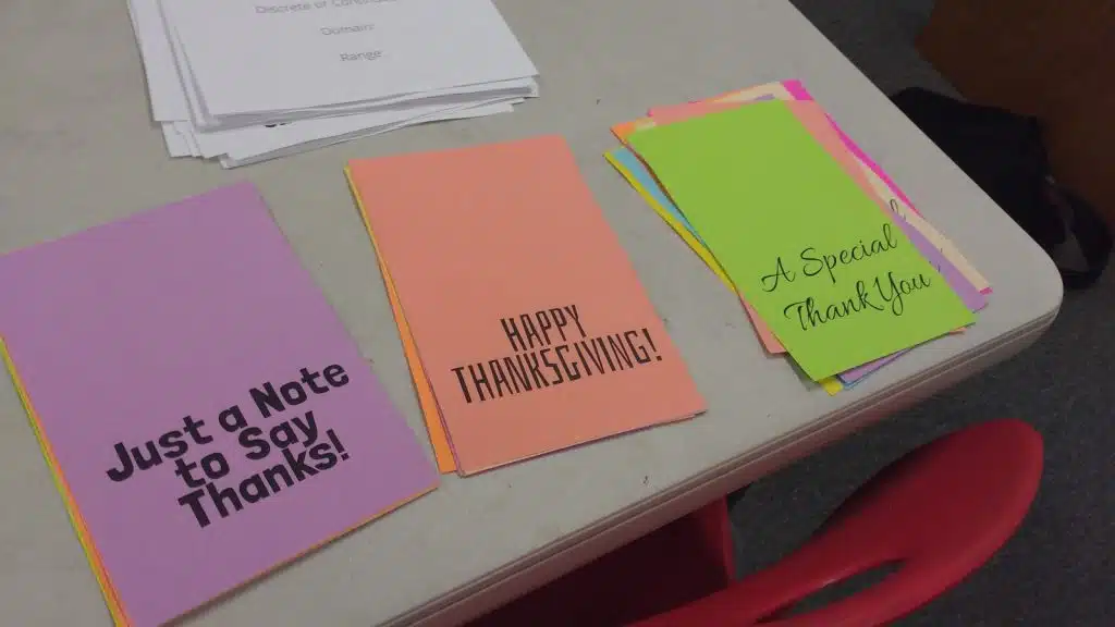 thanksgiving thank you notes lying on counter