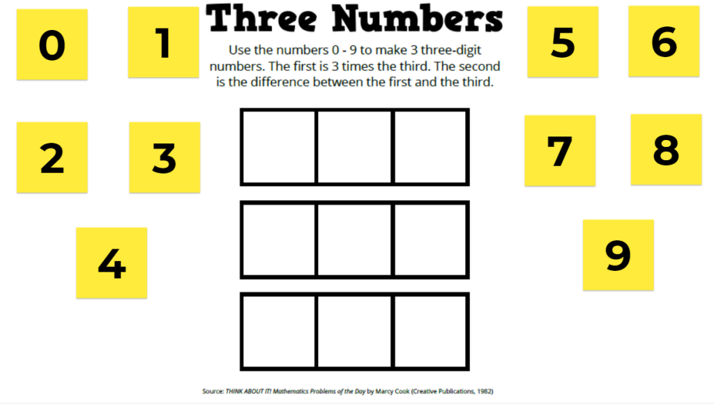 three numbers puzzle from marcy cook