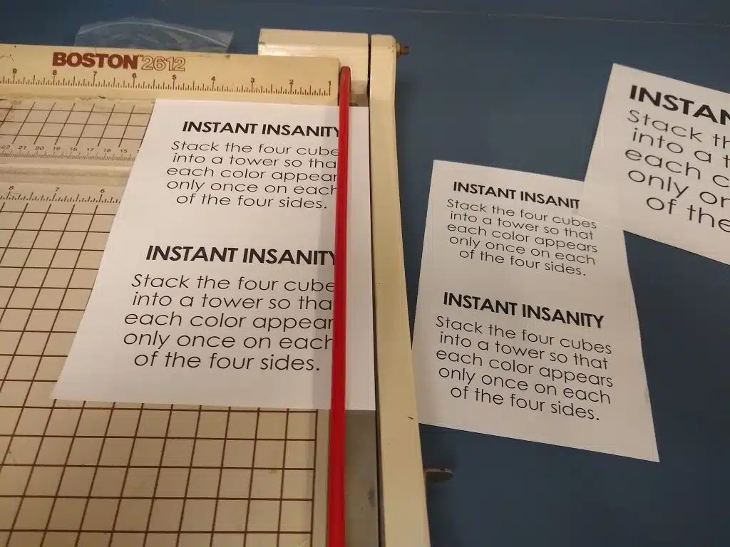 instruction cards for instant insanity puzzle. 