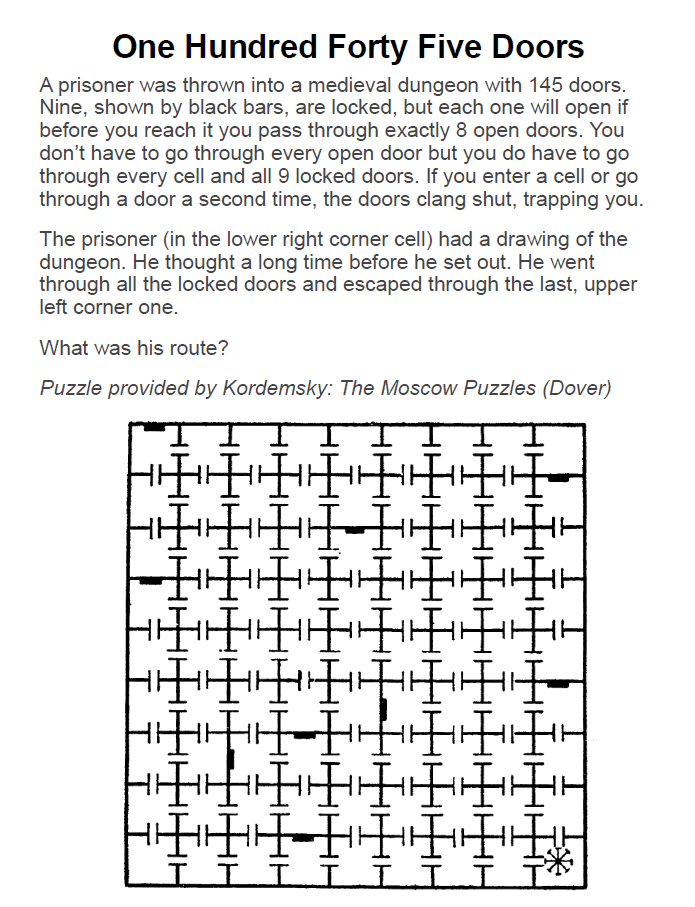 145 Doors Puzzle from The Moscow Puzzles One Hundred Forty Five Doors by Boris A Kordemsky
