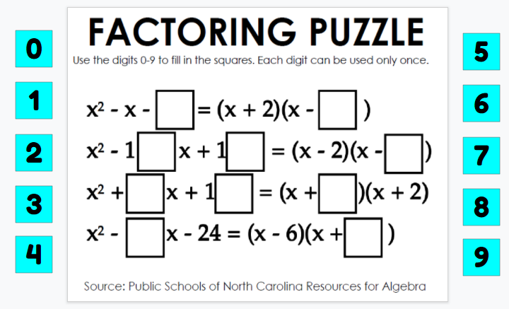 Google Slides version of Factoring Puzzle for Quadratic Trinomials
