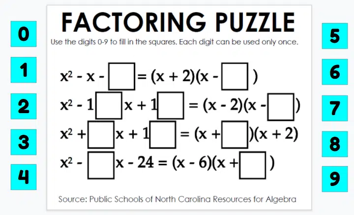 Google Slides version of Factoring Puzzle for Quadratic Trinomials
