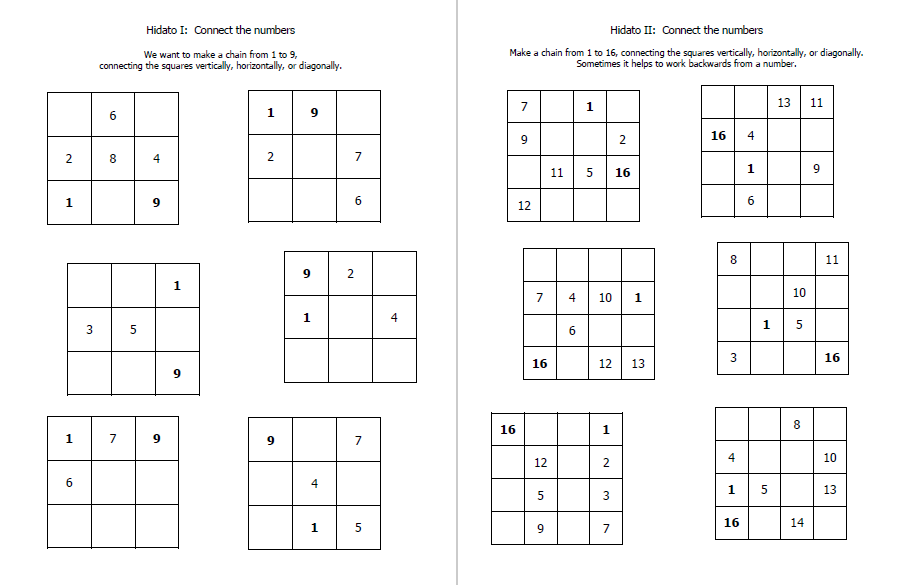 22 free printable hidato puzzles