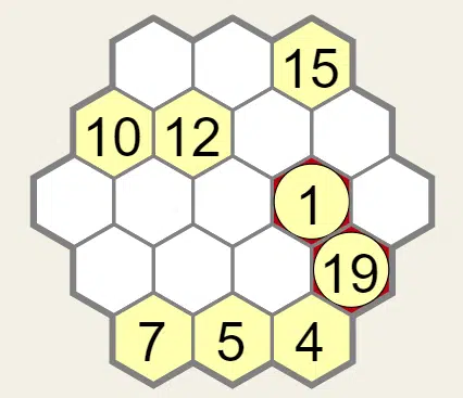 hidato beehive puzzle. 