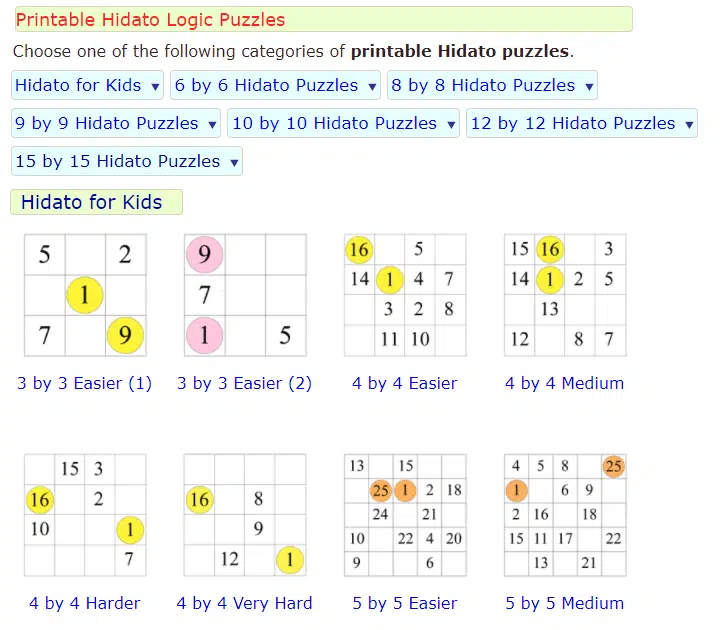 22 free printable hidato puzzles