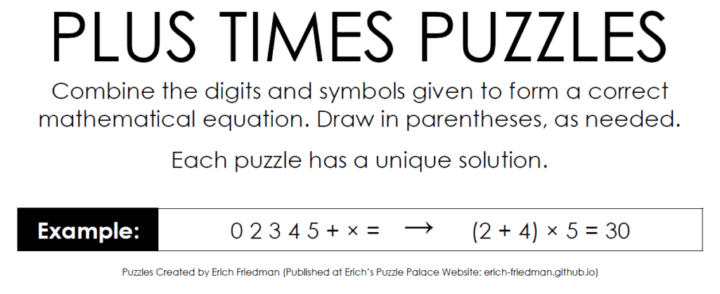 plus times puzzles erich friedman