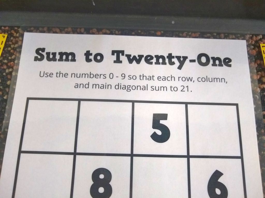 sum to twenty-one puzzle