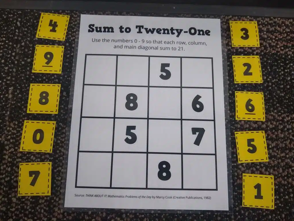 sum to twenty-one puzzle