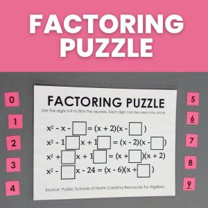 factoring quadratic trinomials puzzle for practicing factoring polynomials with movable pieces