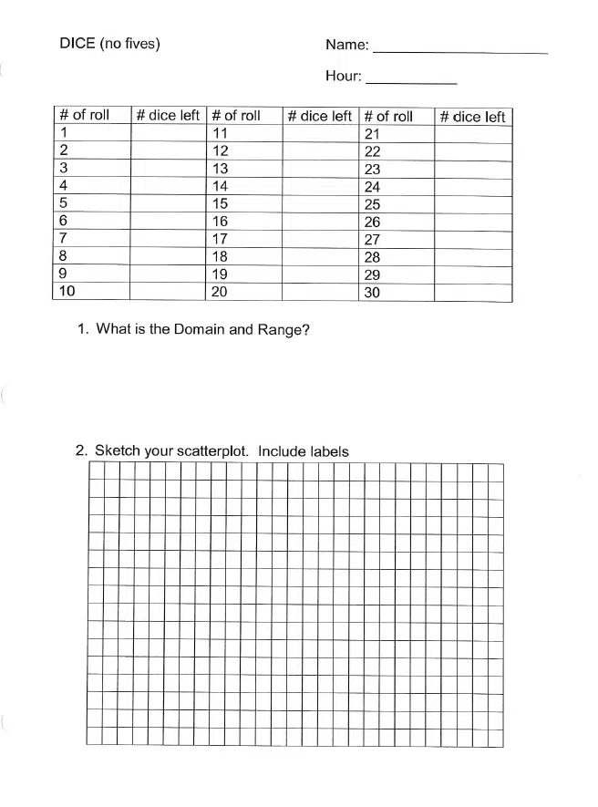 no fives dice activity exponential decay