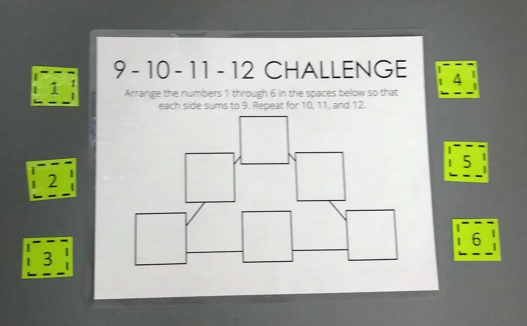 9-10-11-12 Challenge Printed on Laminated Paper. 