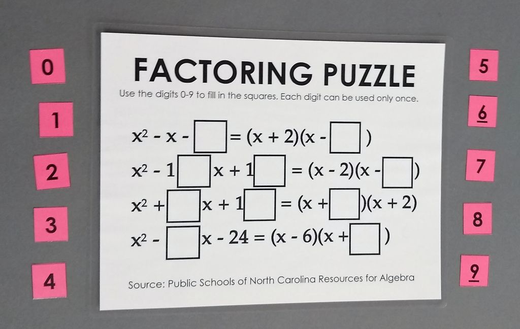 Factoring Puzzle for Quadratic Trinomials with Movable Pieces
