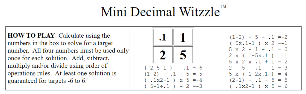 mini decimal witzzle instructions. 