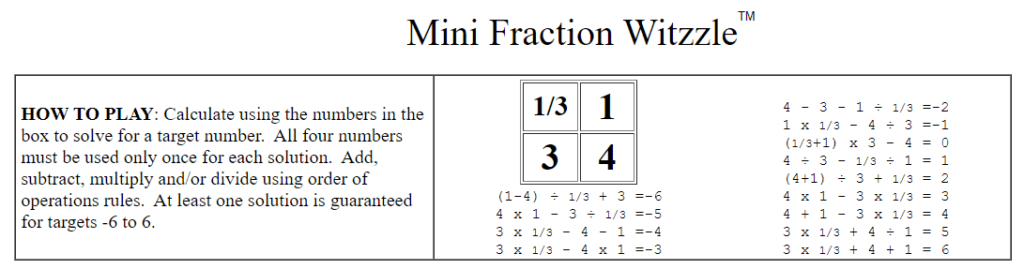 mini fraction witzzle instructions. 