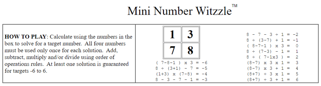 mini number witzzle game instructions. 